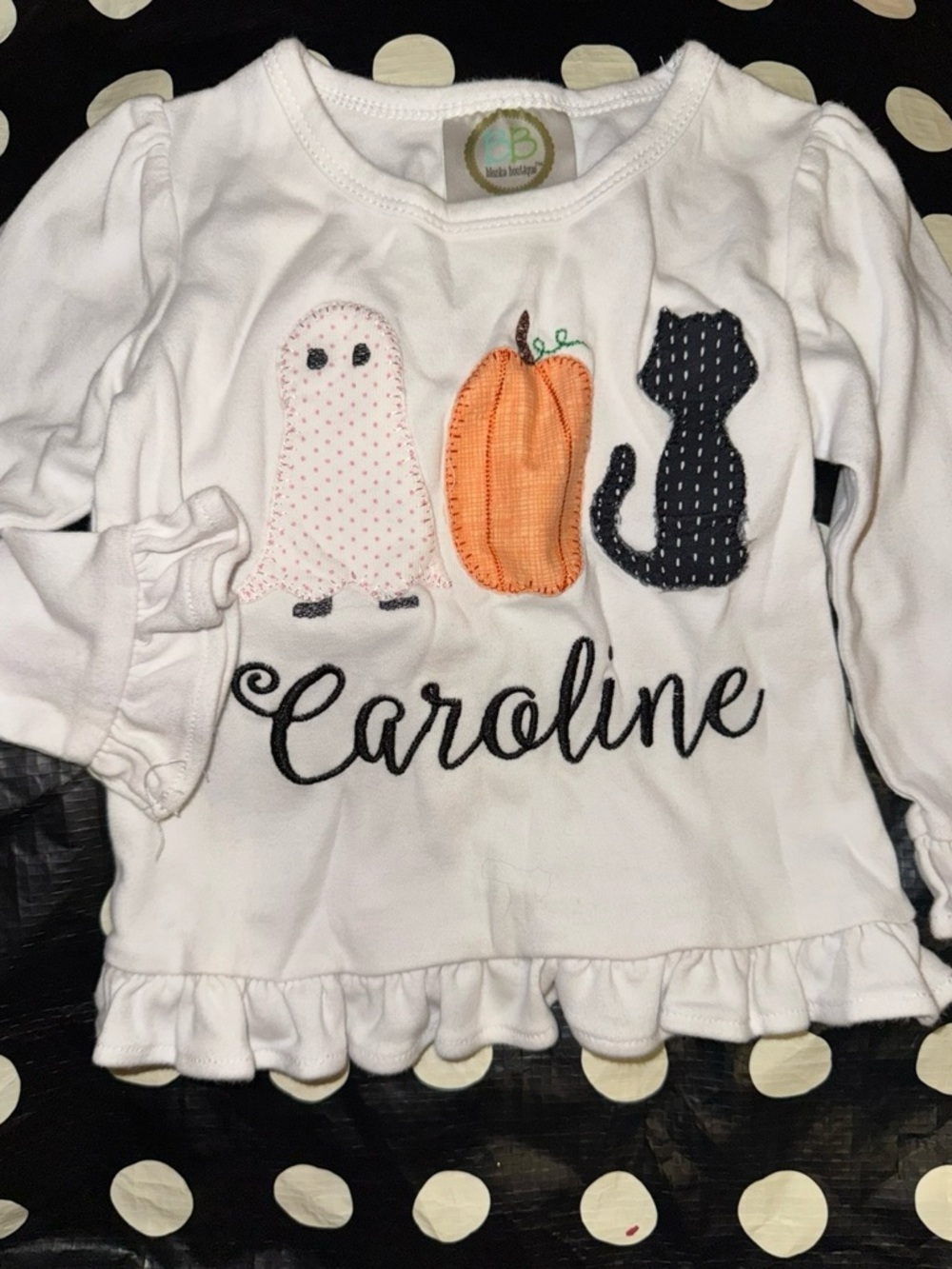 Caroline Halloween Appliqué Top - White with Orange Pumpkin & Black Cat
